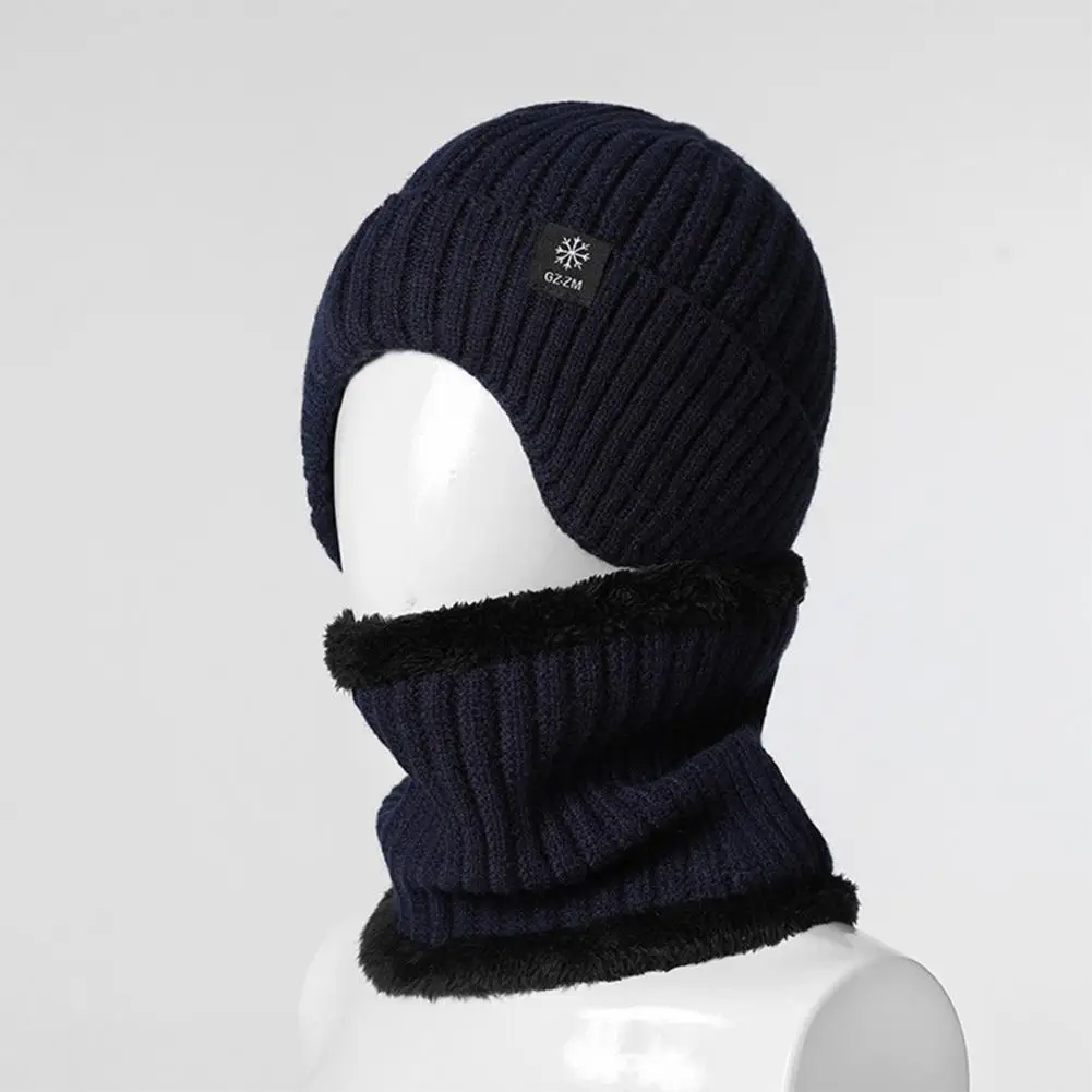 Grandfather Cap Men's Winter Knitted Hat with Ear Thick Warm Cap for Father Grandfather Outdoor Headwear for Mid aged