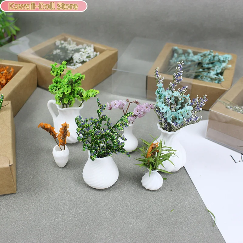 1/12 casa de bonecas flores secas caixa de presente modelo casa de bonecas mini buquê de flores secas decoração brinquedos casa de bonecas acessórios