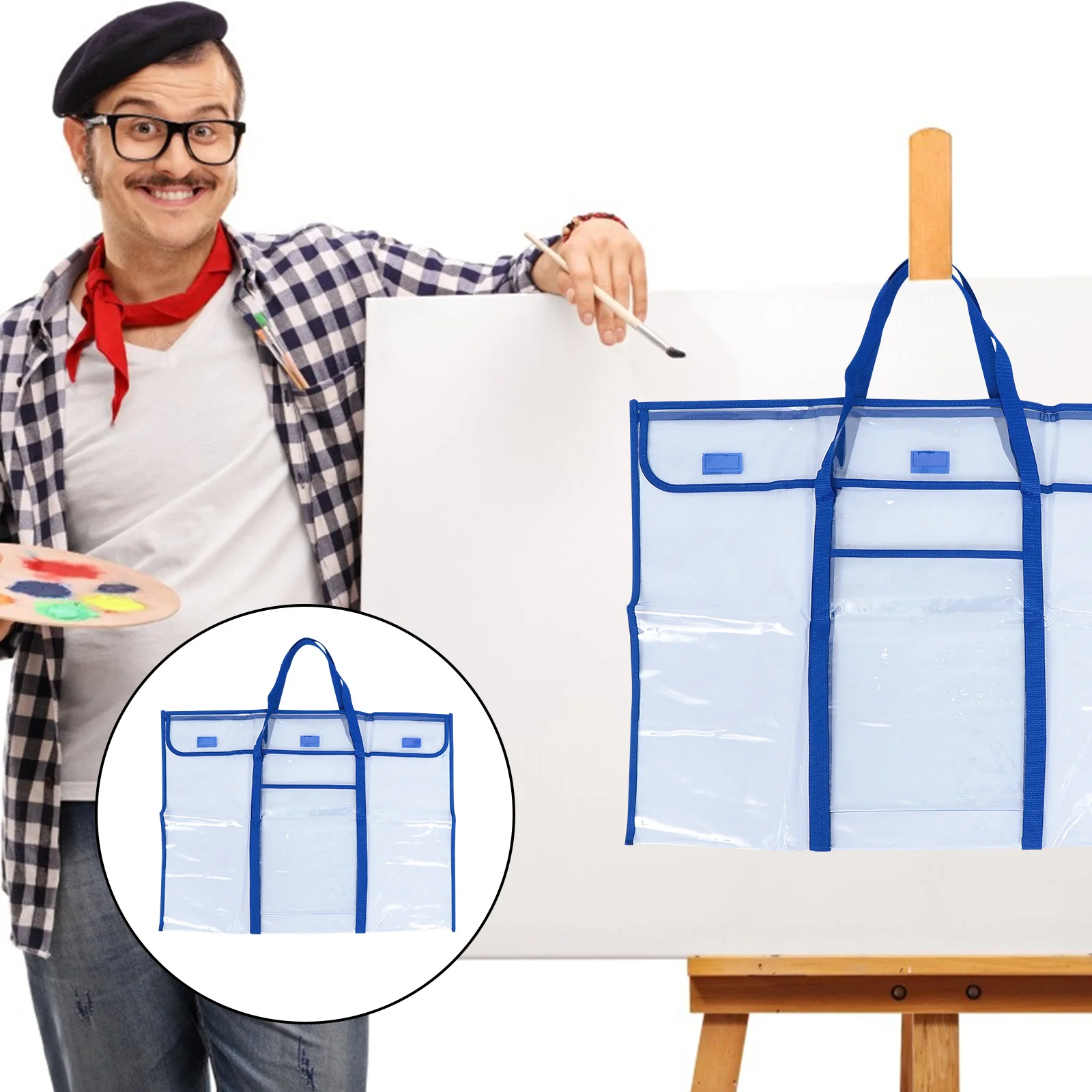 

1pc Storage Bag Large Transparent Pvc Cloth Durable Art Portfolio Organizer Poster Board Holder Clear Bag For Painters