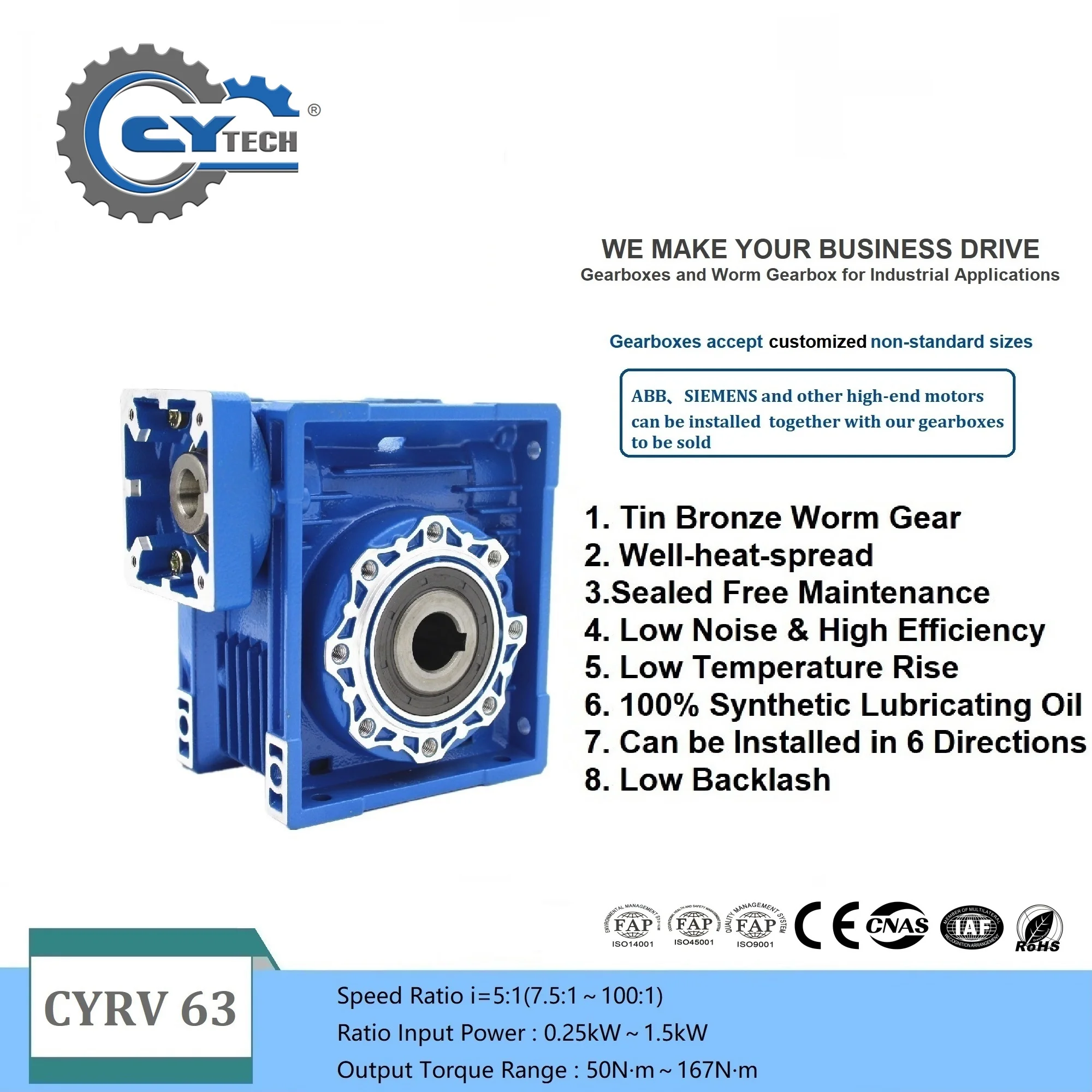 

CHENYUE Free Maintenance Worm Gearbox Speed reducer NMRV 063 Input 14/19/22/24mm Output 25mm Ratio 5:1/100:1 No need to add oil
