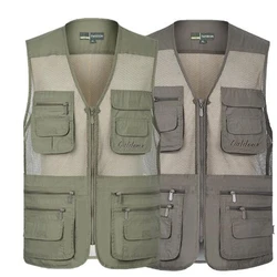 spring Summer Vest Men Casual Mesh Waistcoat Loose Multi-pockets Mens Photography Vest Plus Size S-5XL