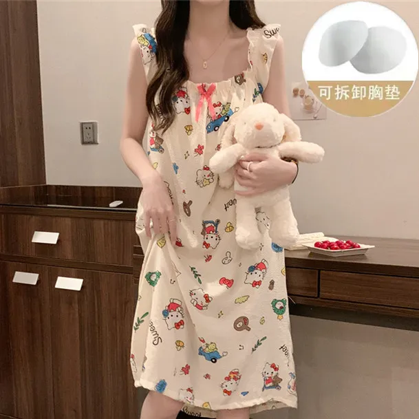 

Hello Kitty Ladies Nightdress Slip Dress Cinnamoroll Sanrio Anime Peripheral Cartoon Cute Pajamas Homewear Soft and Breathable