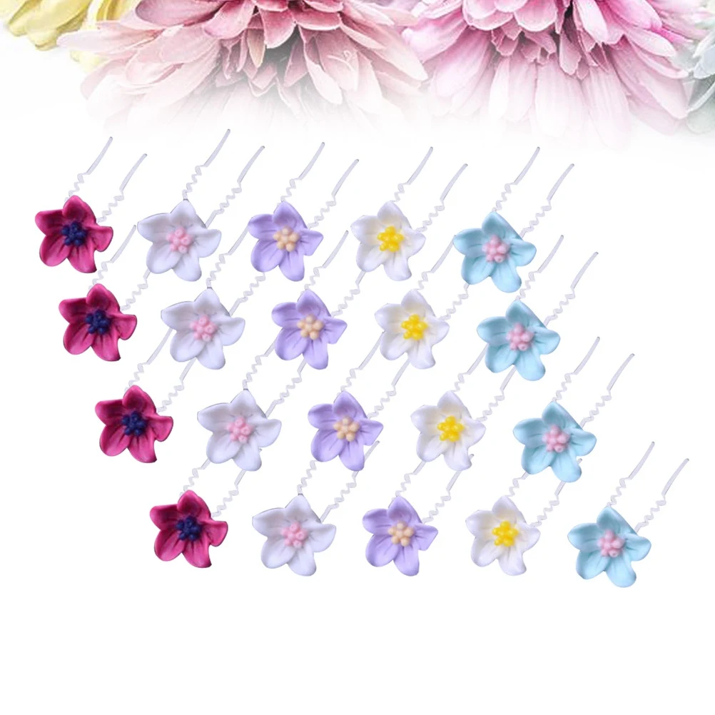 

20 Pcs Flower Hairpin Mixed Color Pins Slides Headgear Bride Clip Lily Bobby Headwear