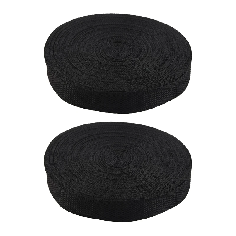 2X 25Mmx20m Roll Nylon Tape Strap For Webbing Bag Strapping Belt Making DIY Craft - Black