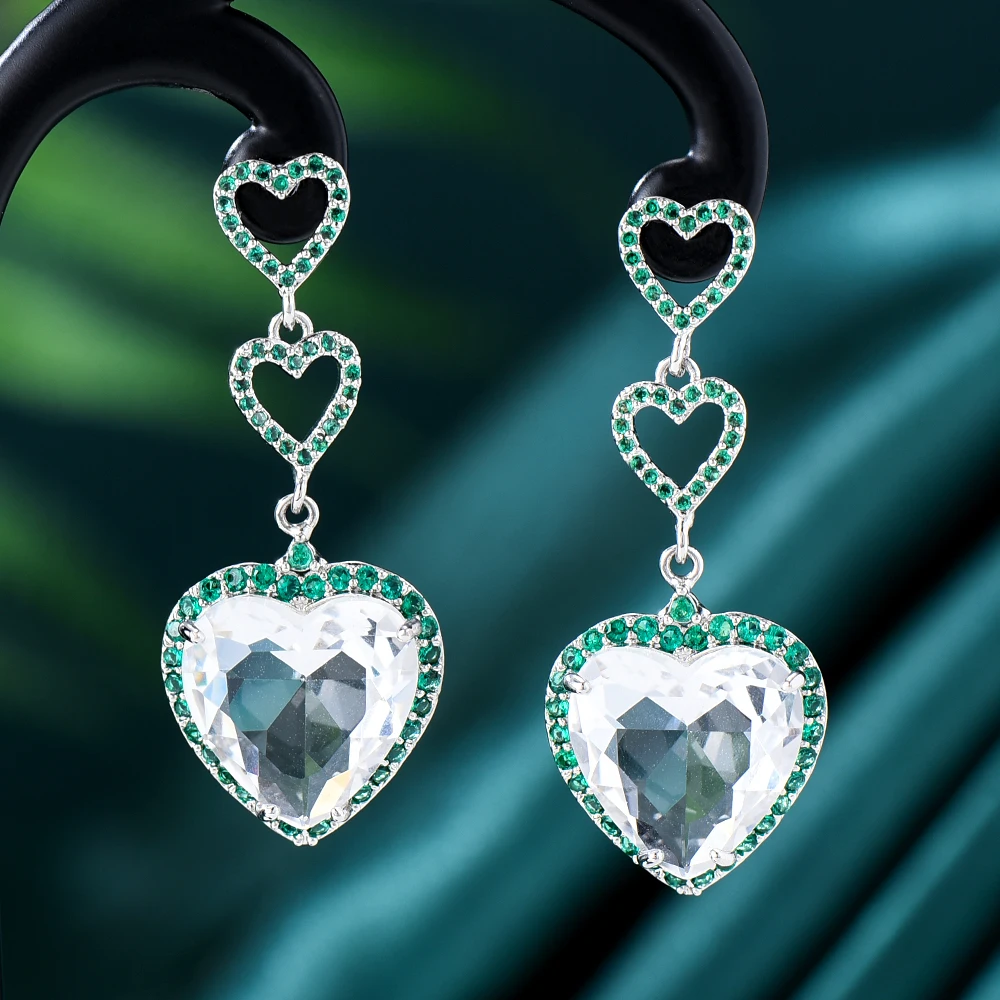 

Missvikki New Luxury Crystal Romantic Heart Earrings for Women Bridal Drop Dangling Earrings Party Wedding Jewelry Gifts