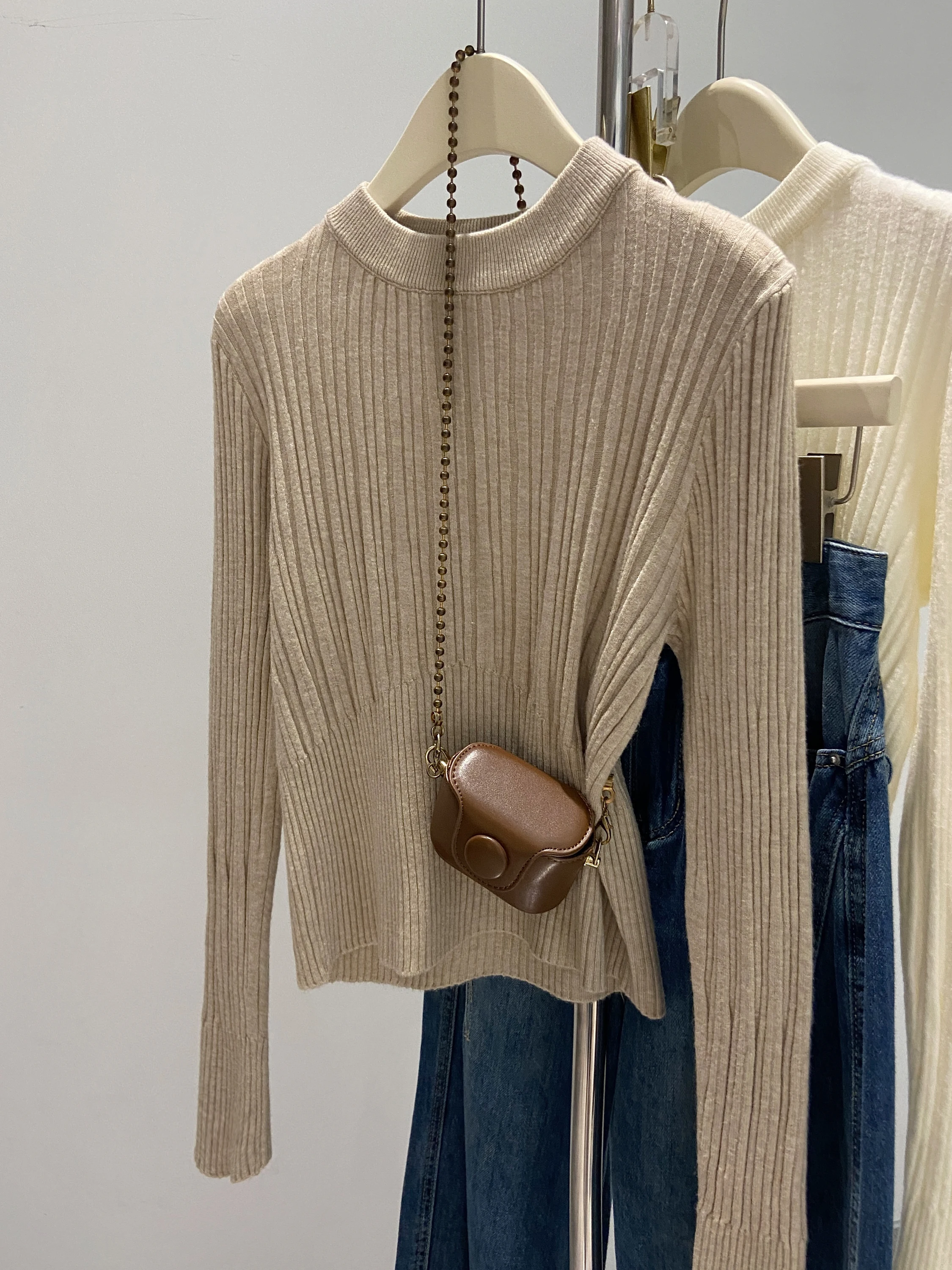 

Круглый свитер Ele Color Ne ort, женский осенне-зимний свитер с застежкой на талии, удобный вязаный топ