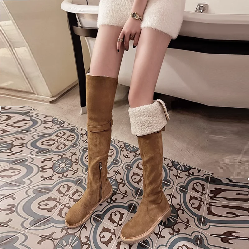 

Woman Winter Warm boots Over the Knee High Fashion Flock Women's Boots Plush Inside Ladies Shoes Keep Warm botas femininas