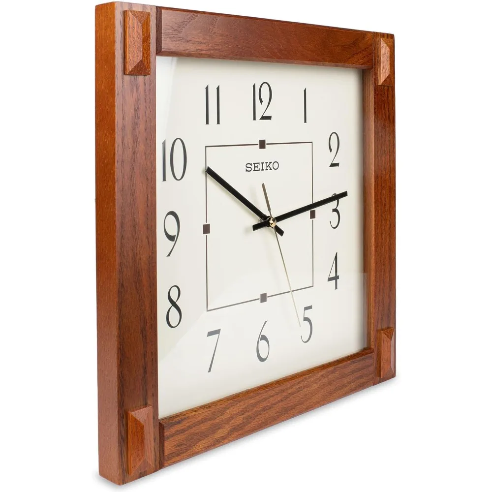 CLOCK Brown Warm Brown Wooden Square Frame and Cream Dial Easy-read Black Numerals Precise Quartz Movement