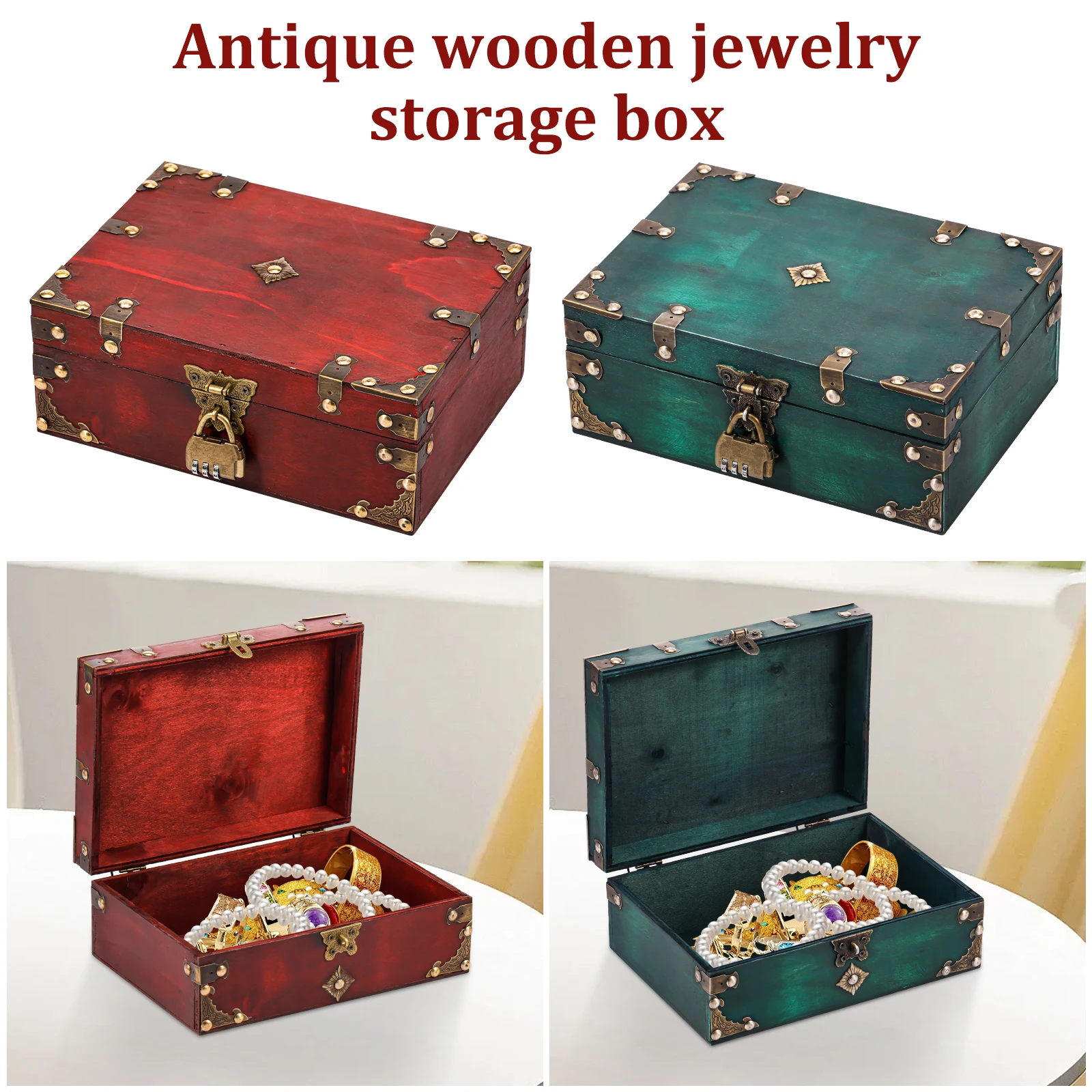 

Винтажная деревянная коробка для хранения ювелирных изделий с кодовым замком, ретро сундук с сокровищами, контейнер-органайзер, реквизит для фотосессии, украшения для дома