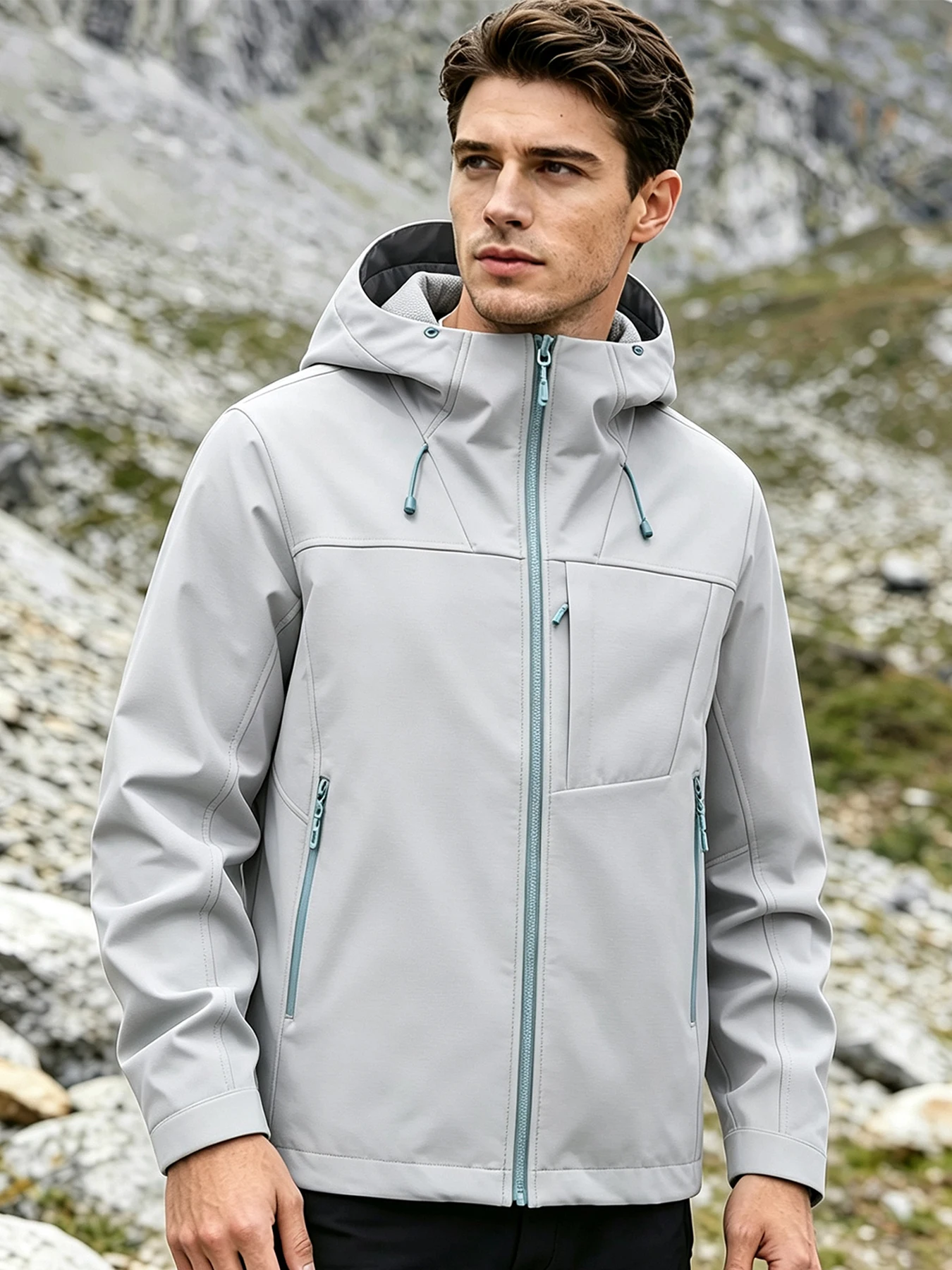 Herren Damen Wasserdichte Softshell-Jacke Winddichte Warme Fleece-Gefütterte Regenjacke Unisex Wander- Kletter- Trekking-Outdoor-Windbreaker – Detail 7