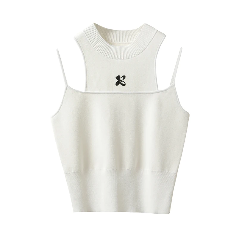 سترة نسائية مثيرة محبوكة بدون أكمام ، توب قصير بملصق فينا ، تيشيرت حمالة ، توب تانك ، ملابس صيفية ، مشد ملابس نسائية ، WA103 #2