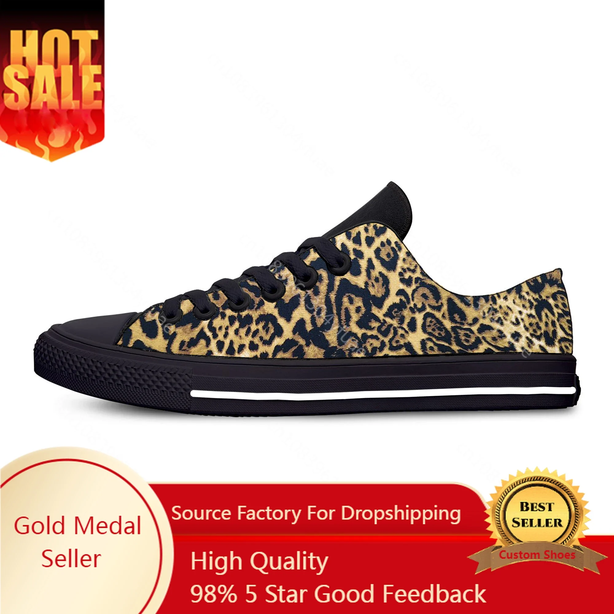 

Anime Cartoon Leopard Print Pattern Panther Funny Casual Cloth Shoes Low Top Lightweight Breathable 3D Print Men Women Sneakers