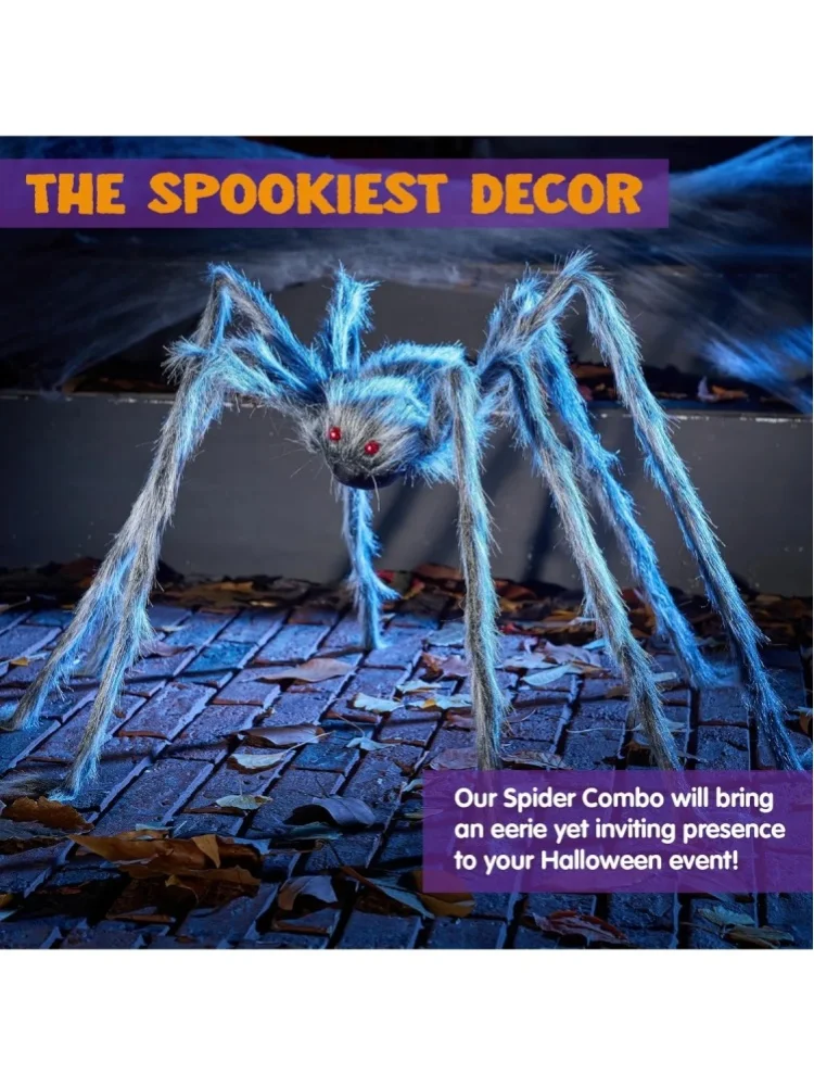 Sloosh Halloween Outdoor-Dekorationen Riesige Spinne, Gruselige Große Spinnen-Requisiten für Garten, Rasen, Halloween-Außendekoration und Indoor-Partydekoration, Grau (Standhöhe beträgt 15 Zoll)