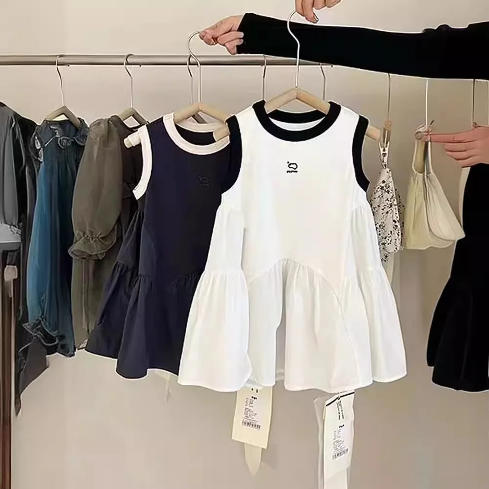 

Girls Skirt Contrasting Color Sports Vest Skirt Dress 2025 Summer Clothing New Foreign Trade Children's Clothing 3-8 Years Old