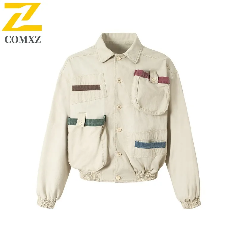 

COMXZ Men Denim Windbreaker Jacket Windproof Design Road Trip Casual Gatherings Racing Jacket Daily Walk High-Quality Coat