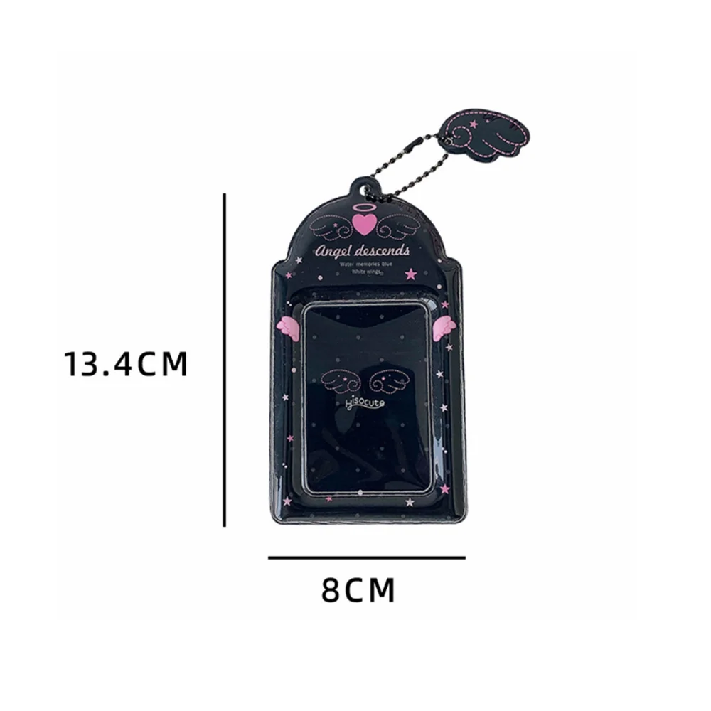 Cute Student 3 Inch Clear ID Card Holder with Angel Wings Charm Photo Badge Sleeve for Bus Card