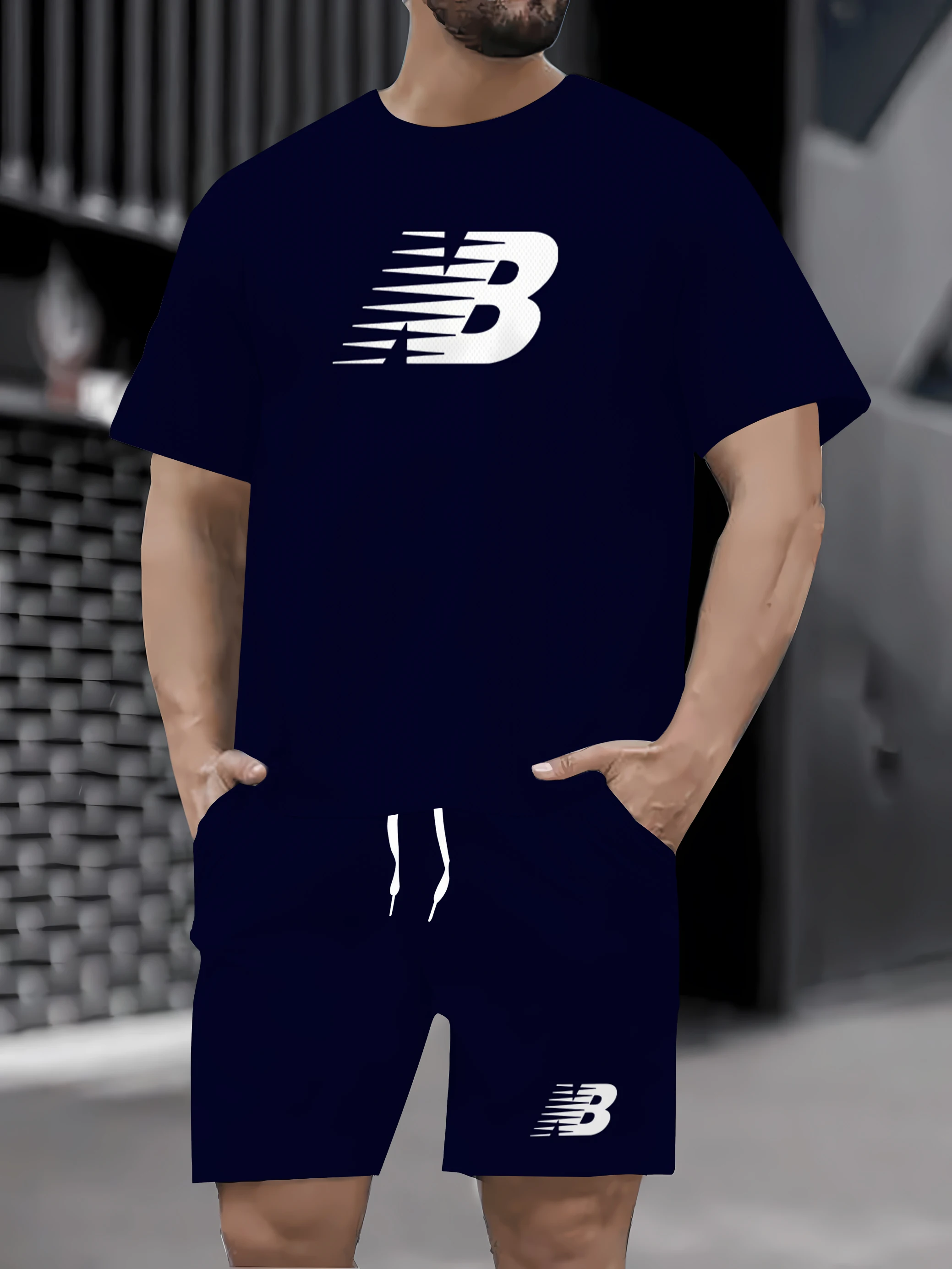 

2025 Summer New Summer Men's Set Casual T-shirt and Shorts Set Men's Sports Set Sports Set Loose Set