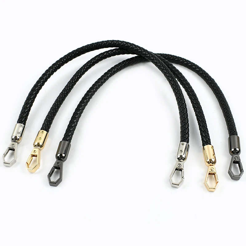 1/2Pcs 30-120cm Black PU Leather Bag Round Rope Handbag Handle Metal Buckle Chain Woven-bag Shoulder Strap Replace Accessories