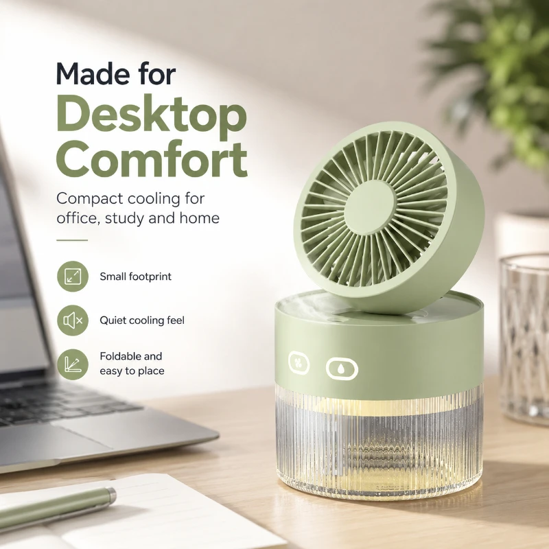 Durable ABS Portable Humidifier Fan Triple Wind Speed Adjustment Long Lasting Daily Desktop Cooling Supply