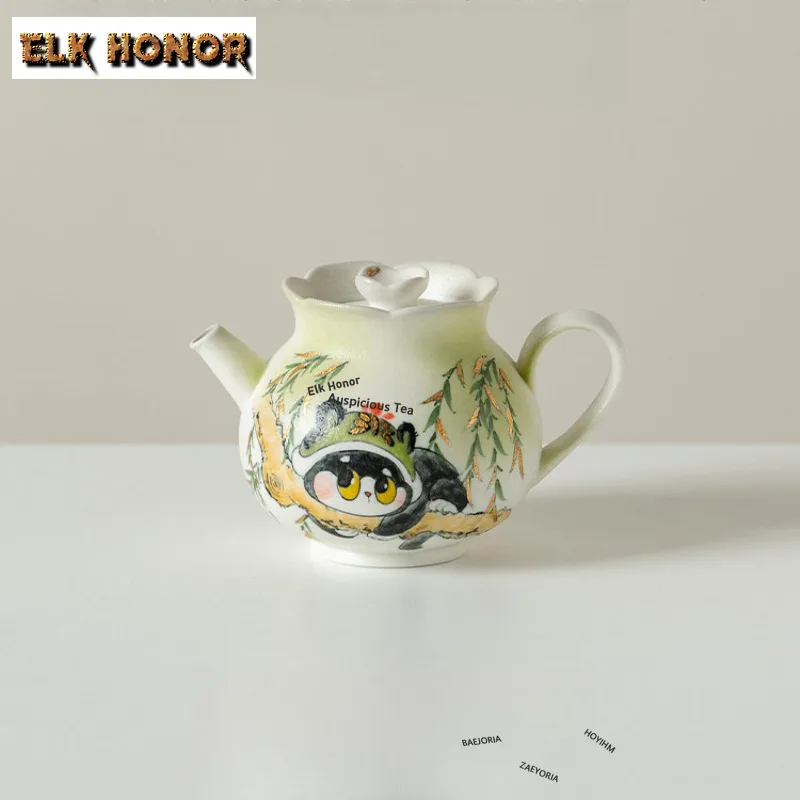 ZAEYORIA 160ml Forest-style Hand-painted Cat Teapot Creative Tea Infuser Pot Tea Making Kettle With Ball Hole Teaware Collection
