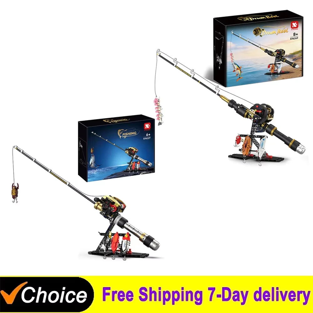 

MOC Creative Idea Fishing Rod Building Blocks Model Mechanical Transmission Fishing Reel Drum Reel Ornament Toys Birthday Gift