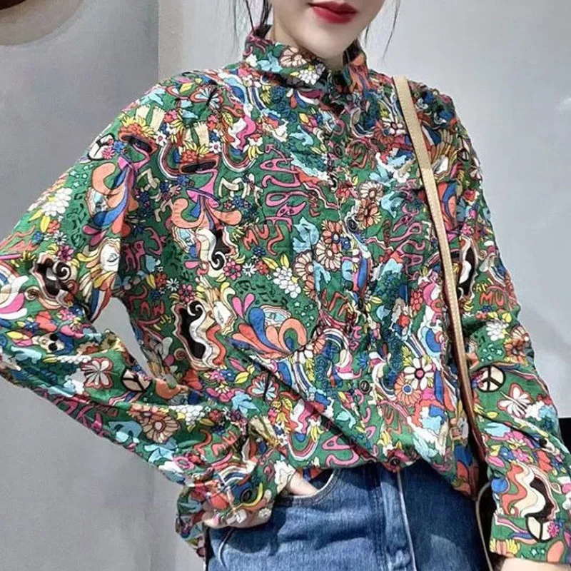 Primavera autunno nuovo colletto rovesciato camicia moda manica lunga donna High Street Casual Button Cardigan elegante Vintage Chic top