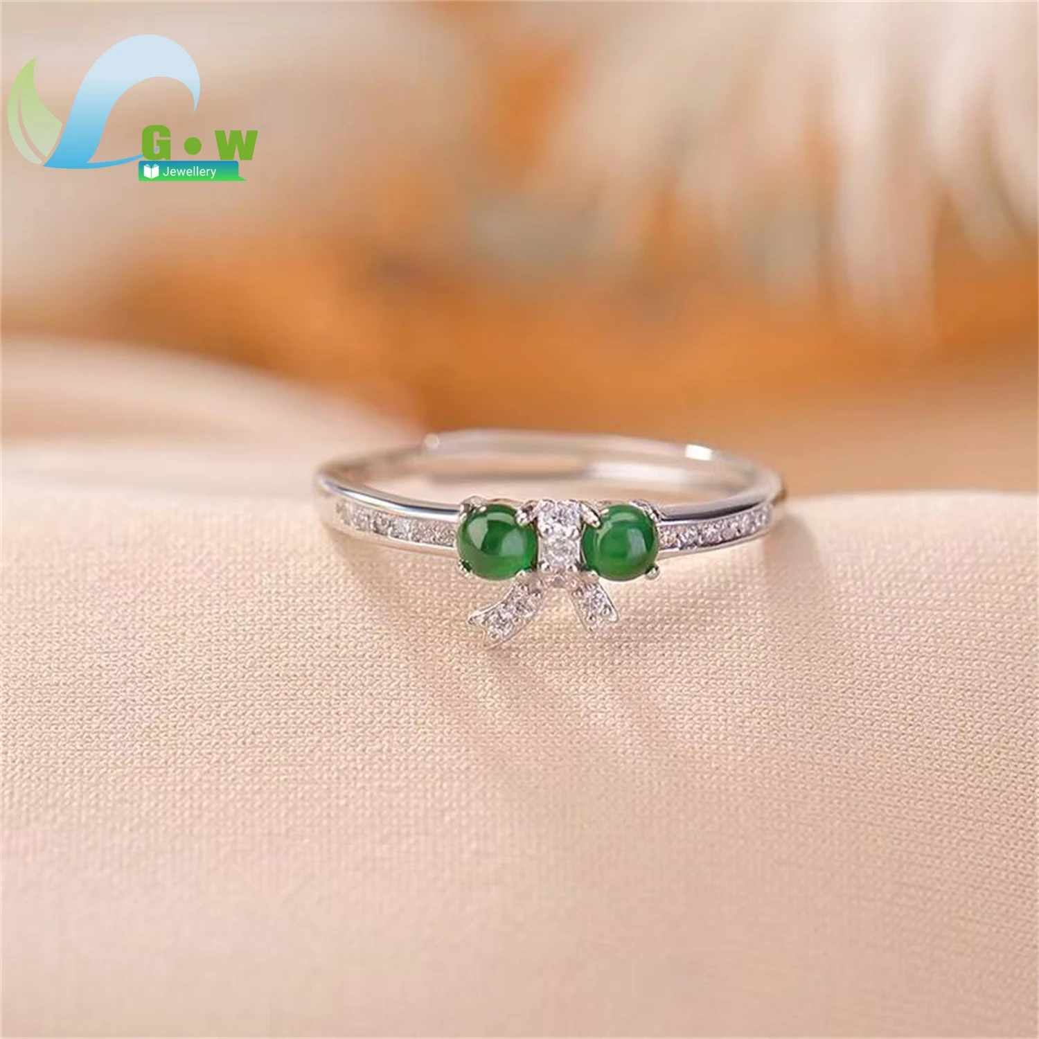 Natural Hetian Green Jade Round Bead Ring Women Minimalist Fresh Style Light Luxury High End Open Adjustable Band Finger Jewelry