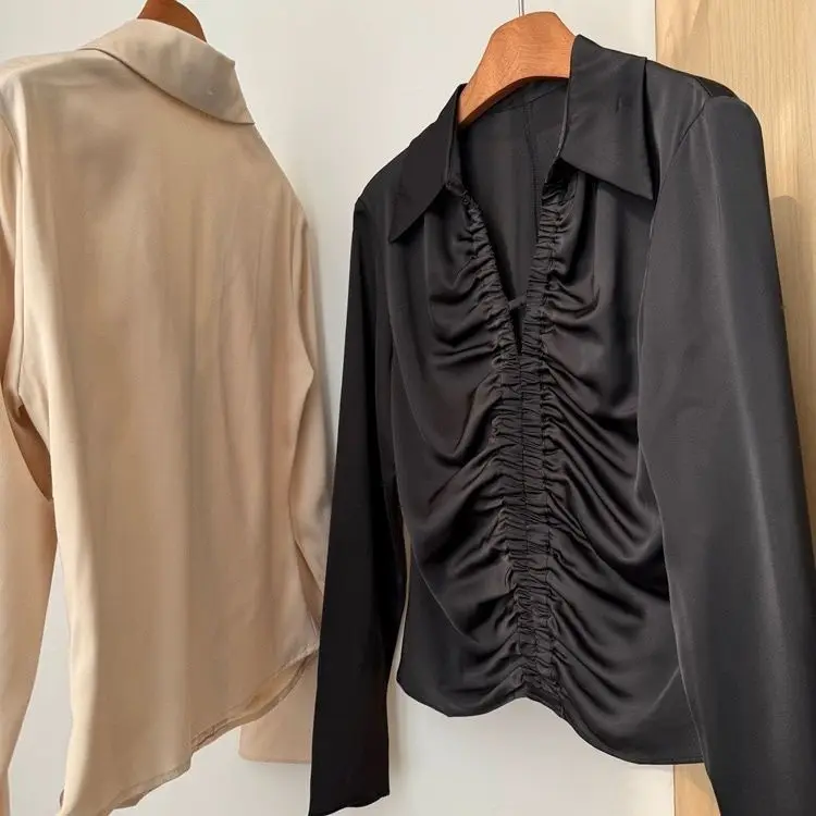 

Асимметричный плиссированный женский топ irt, весенне-осенний новый американский облегающий модный универсальный топ irt