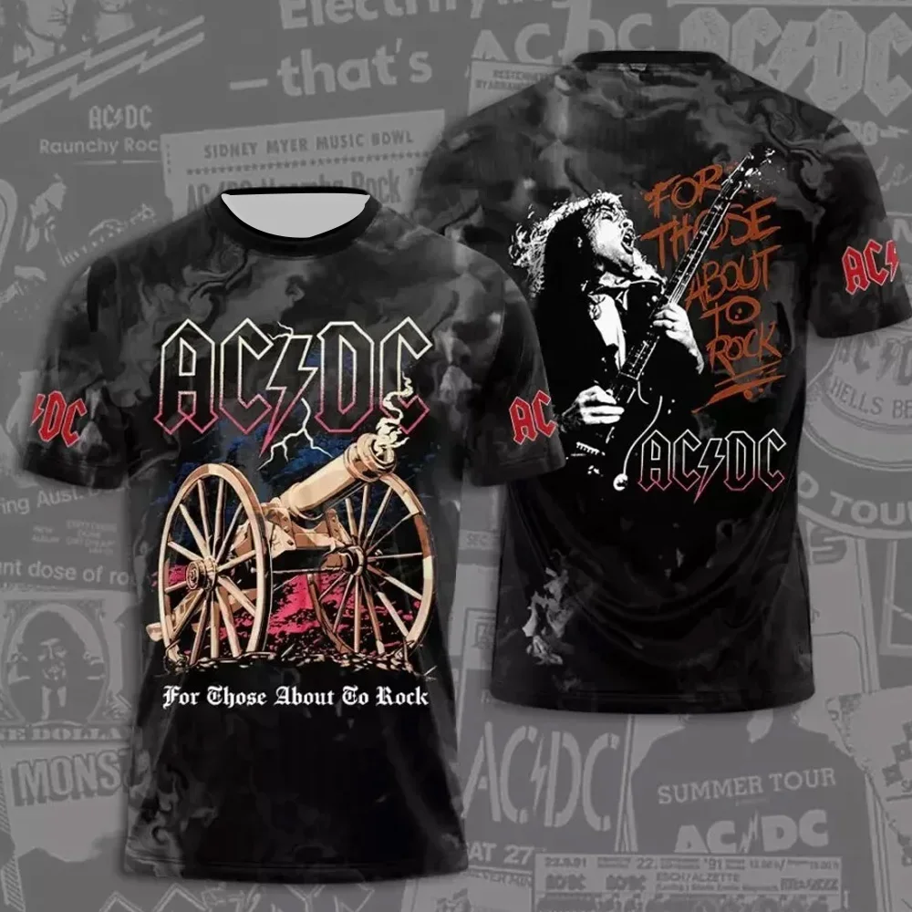 Fashion creative AC DC printed men's rock band T-shirt summer trend street round neck short sleeved tops loose unisex clothing image 2
