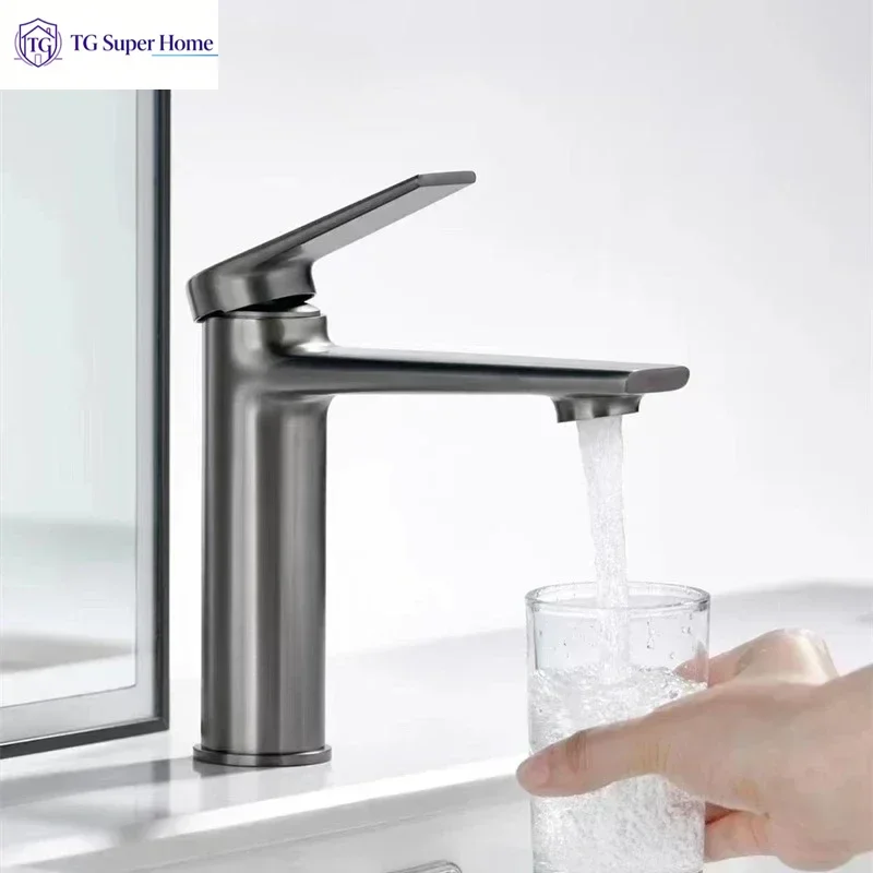 Solid Brass Gunmetal Gray Hot/Cold Basin Faucet Home Bathroom Sink Faucet Hotel Project Grade Faucet
