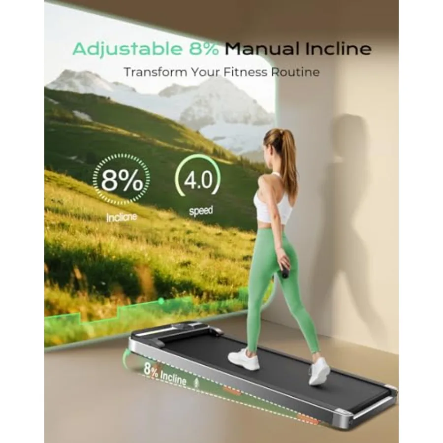 Under desk walking pad with incline for home use steel frame black mini treadmill 2.5HP motor 265 lbs ccity LED screen and remo