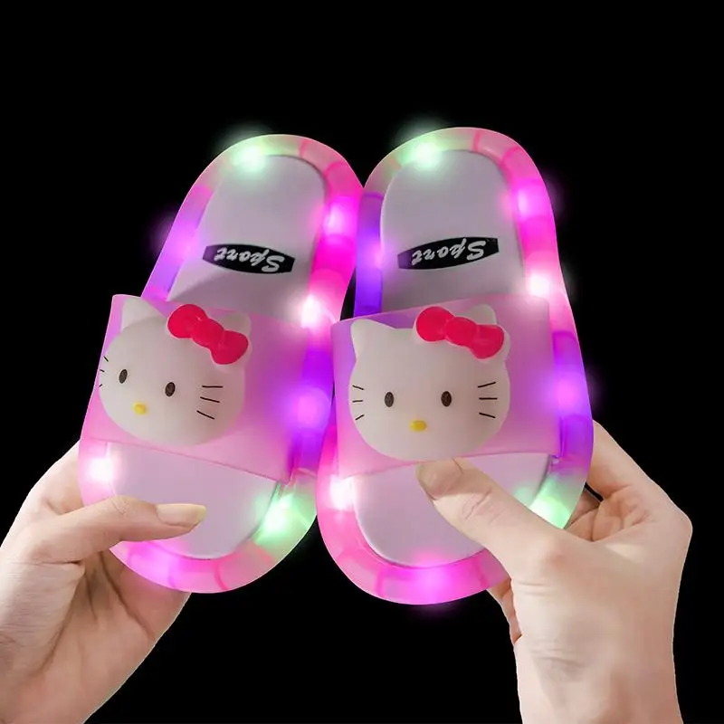 Cute Cartoon Kawaii KT cat Summer Luminous Cute Baby Non Slip Sandals Boys and Girls\' Princesses Soft Soled Slippers Gifts