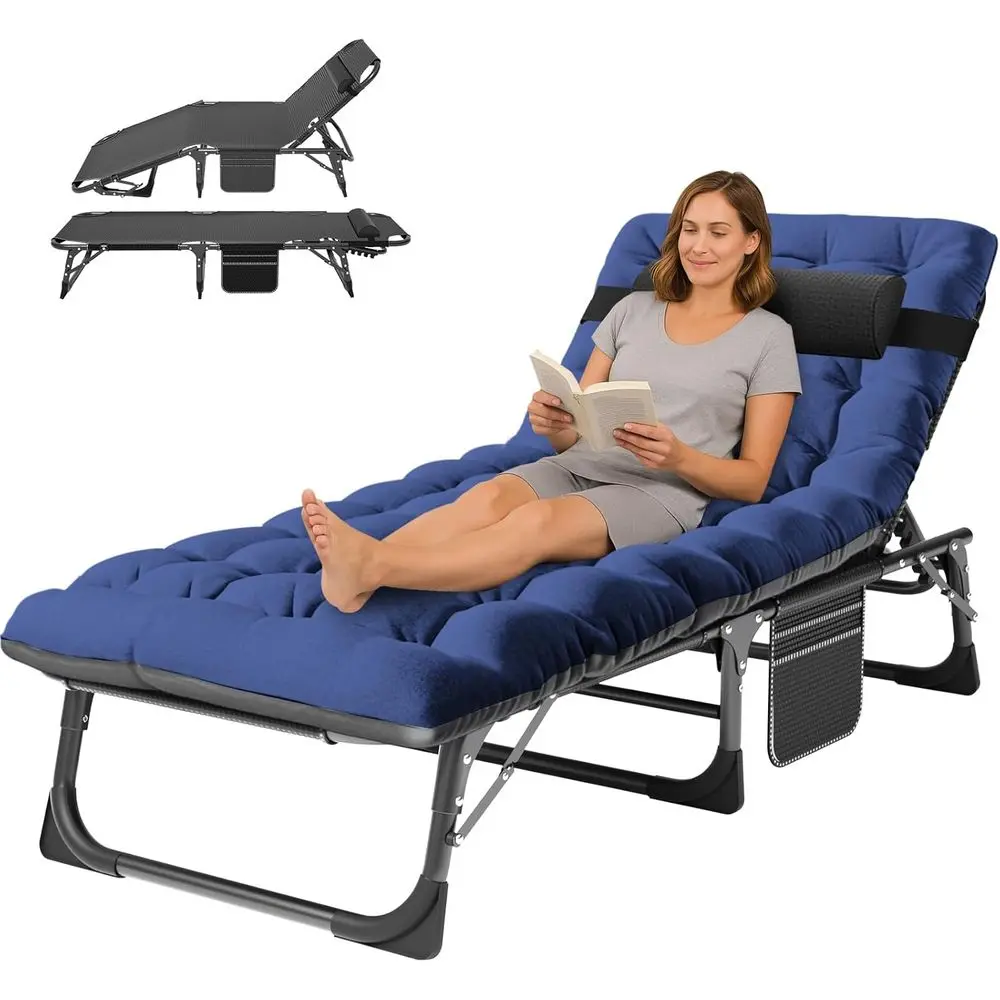 

Adjustable 5-Position Heavy Duty Portable Beach Chair with Thick Cushion for Poolside and Patio Use