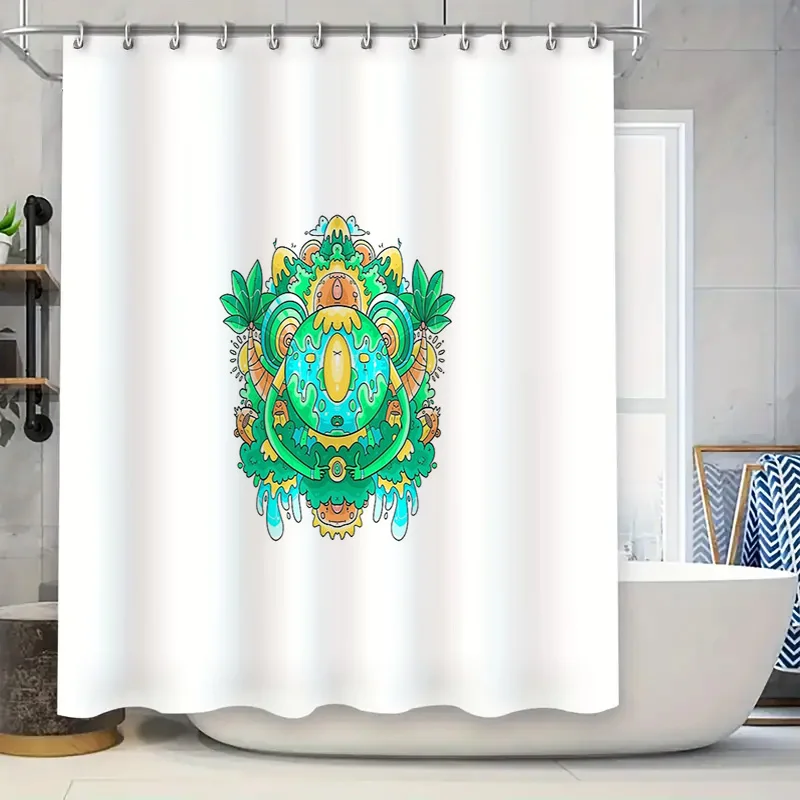 

Boho Shower Curtain Nature Floral Pattern Bathroom Decor Tropical Leaves Teal Green Washable Waterproof Fabric