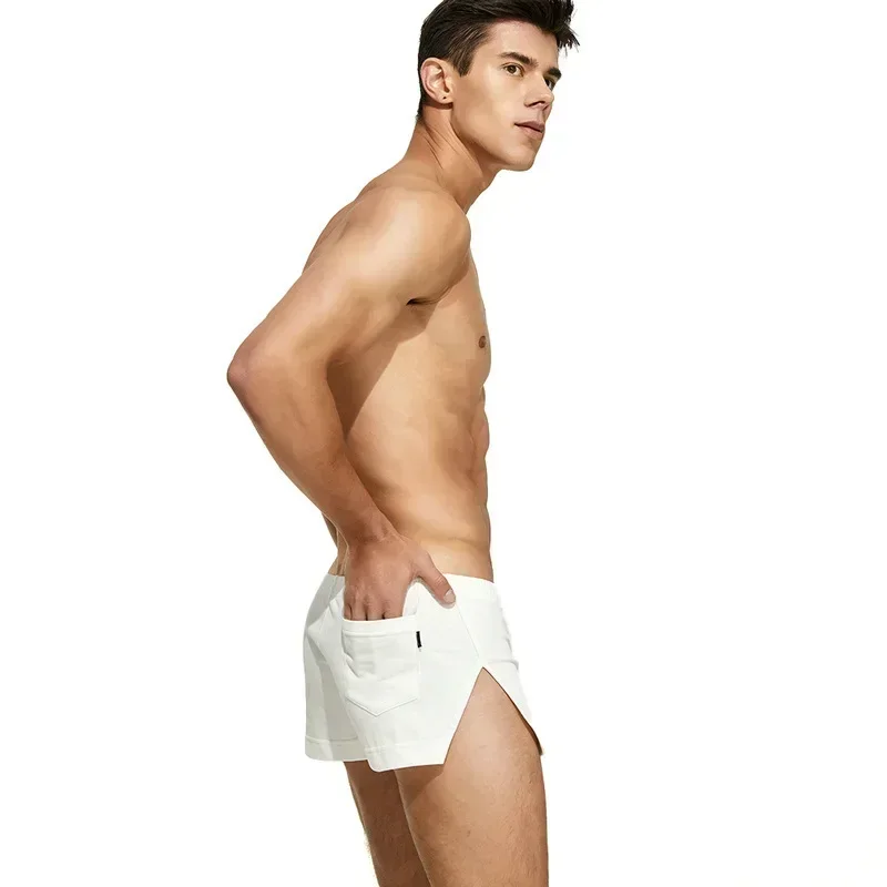 

Men's Casual Shorts Pants Cotton Breathable Swaet Absorp Comfy Sports Boxer Shorts Side Fork Loose Pockets Home Sleeping Pajama