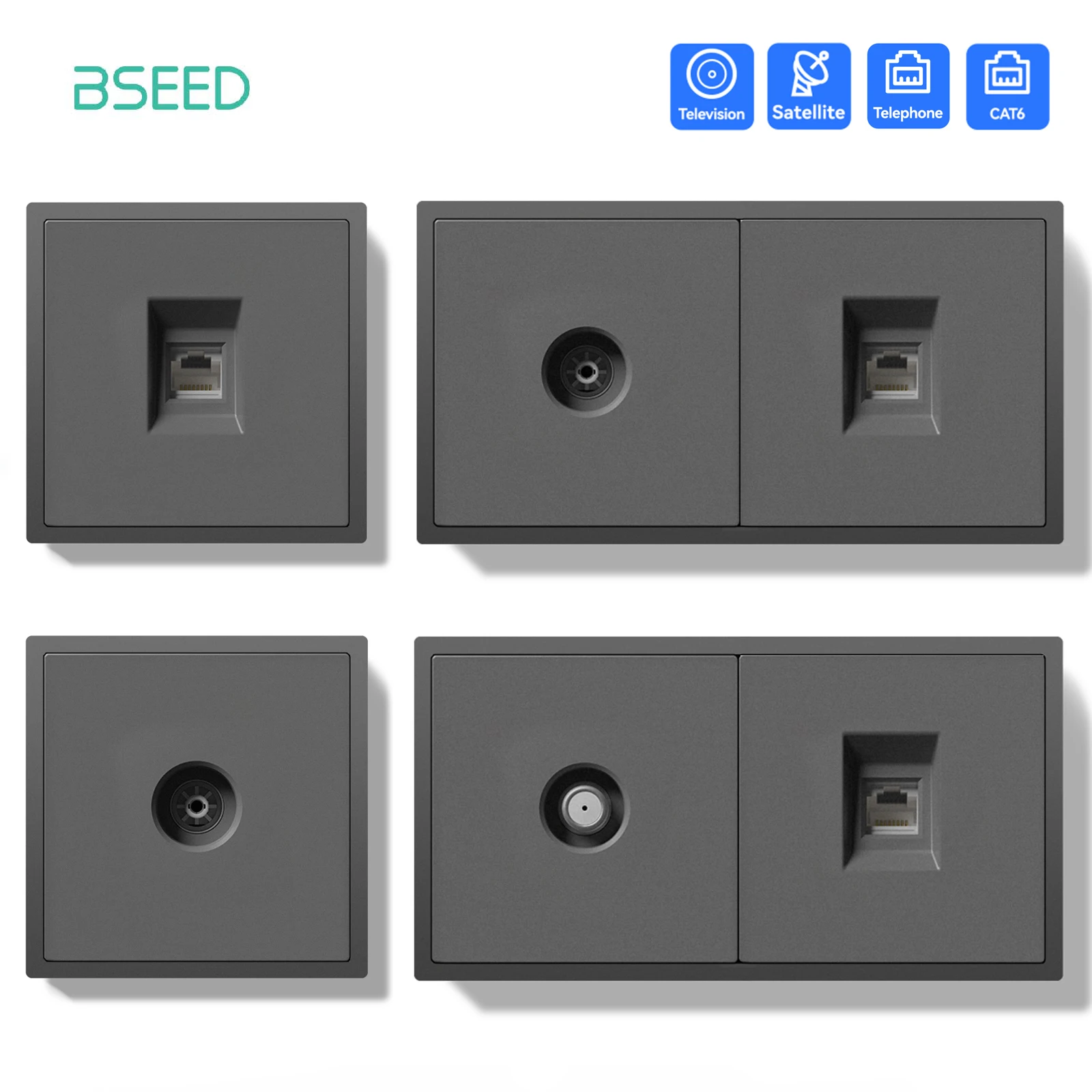

BSEED EU Standard Internet Socket CAT6 Type RJ45 Wall Socket Telphone Port Plastic Frame Network Socket For Computer