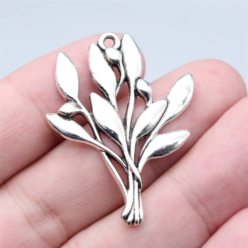 WYSIWYG 5pcs 30x40mm Antique Silver Color Olive Branch Charms Pendant For DIY Jewelry Making Handmade Jewelry Craft Findings