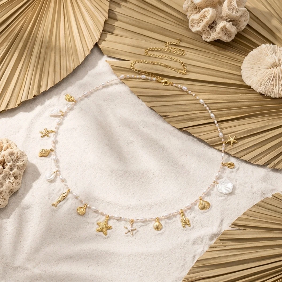 Boho Seestern Fisch Hummer Muschel Quaste Taillenkette für Damen und Herren, zierliche Sommer-Körperschmuckkette mit Imitationsperlen – Detail 20