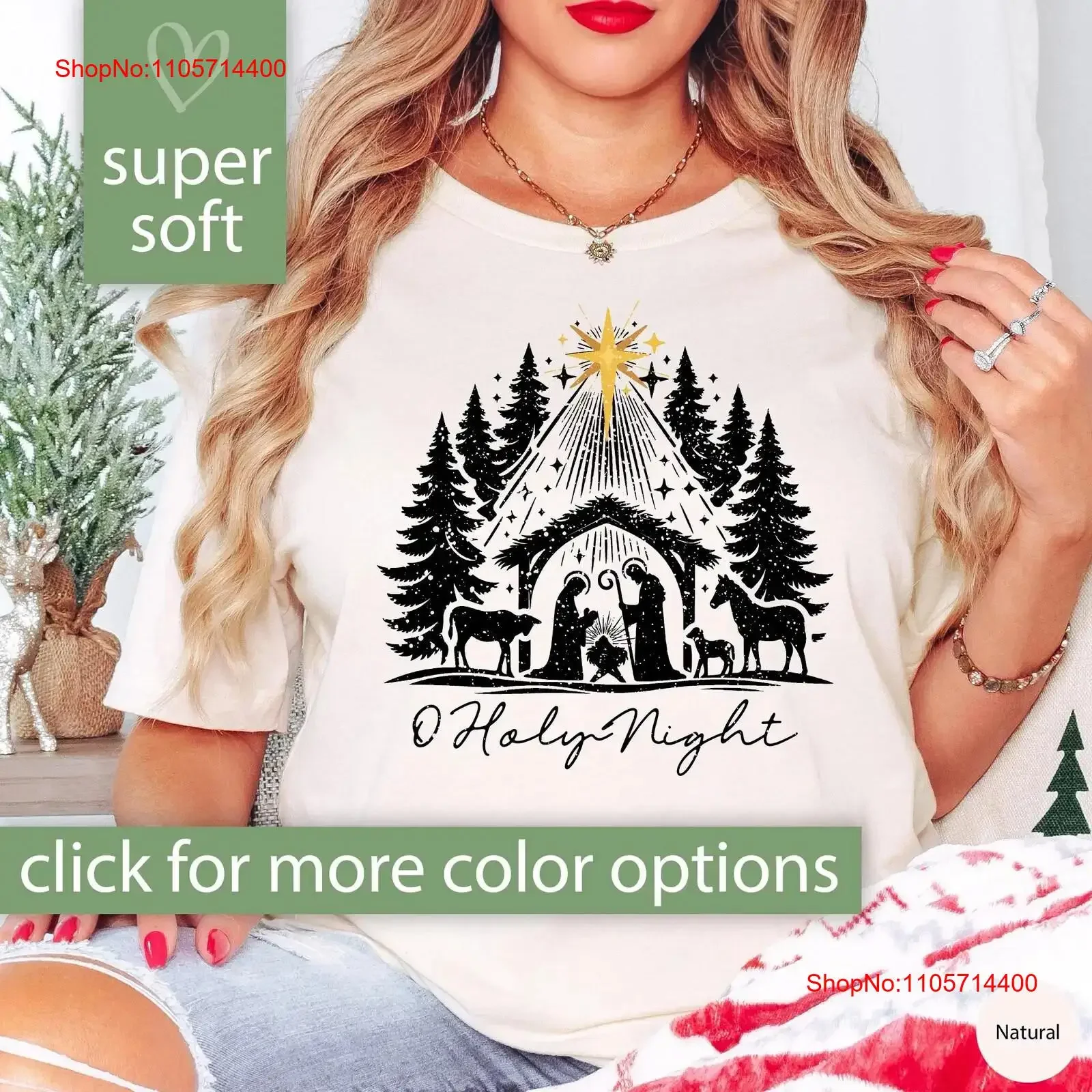 Oh Holy NighT T Shirt for Christian Christians Religious Women Baby Jesus Nativity Scene Christmas vintage Washed Unisex