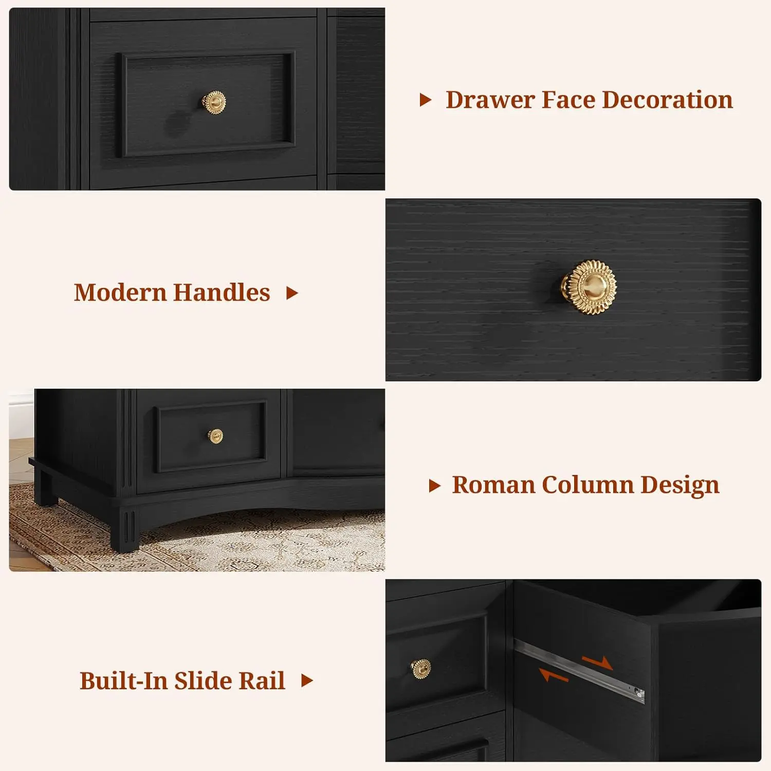 #￥9-Drawer Wide Dresser Arc Front Roman Column Bedroom Storage 55in Long, Customized view 4