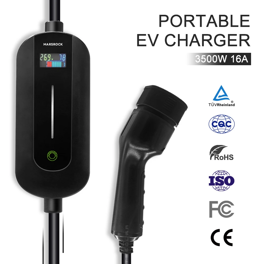 16A 3.5KW Or 32A 7KW Portable Electric Vehicle Charger 230VAC LED Indicator ABS Type 2 EV Charger Single Phase 5m Cable IP65