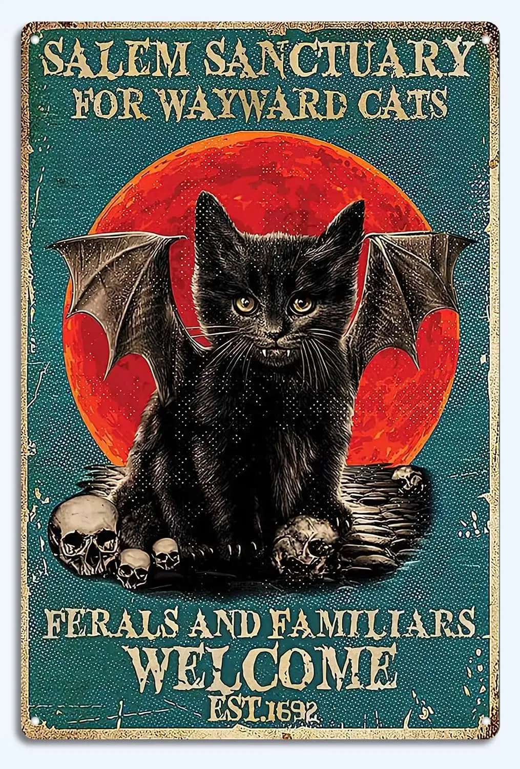Black Cat Sanctuary For Cats Funny Retro Metal Tin Sign Wall Art & Decor Poster Sign Gift for Cat Lovers 8X12 Inch (Sanctuar