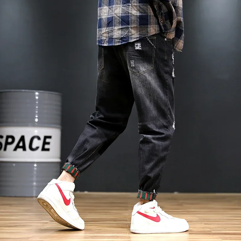 New Oversized Harem Pants Men's American Style Distressed Loose Washed Jeans Y2k Summer Fashion Japanese Streetwear