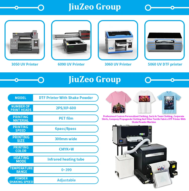 Factory Sale A3 Size Two Speedy Head 2880dpi Commercial DTF Garment Hoodie T shirts Printer With Powder Shaking Machine