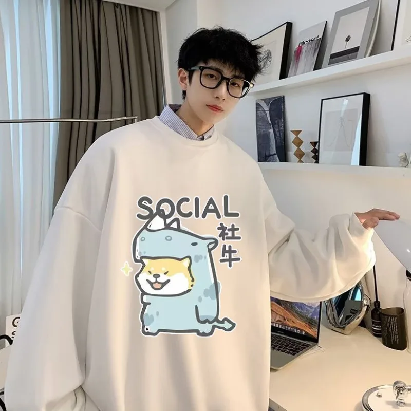 【M-8XL Sweatshirts】Men Oversized Sweatshirt Fashion Loose American Cartoon Dinosaur Dog Print Long Sleeve Couple Clothes