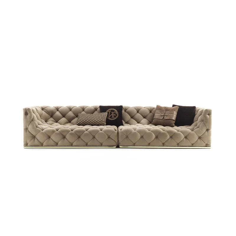 

Luxury villa large-sized buckle sofa living room matte fabric sofa high-end furniture