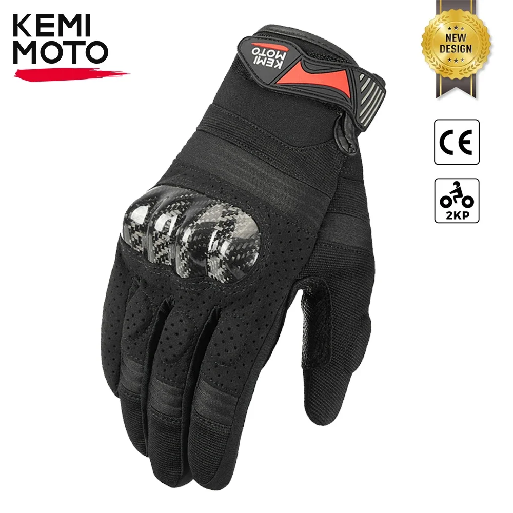 KEMIMOTO Moto Gloves CE 2KP Summer Racing Gloves Carbon Fiber Leather Luvas Motorcycle Gloves Protective Gear Blue Green Pink