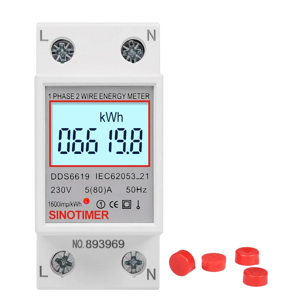 DDS6619-008 1 Phase Two Wire Wattmeter Power Consumption Energy Monitor Electric Meter LCD Digital Backlight  KWh AC 230V 50Hz