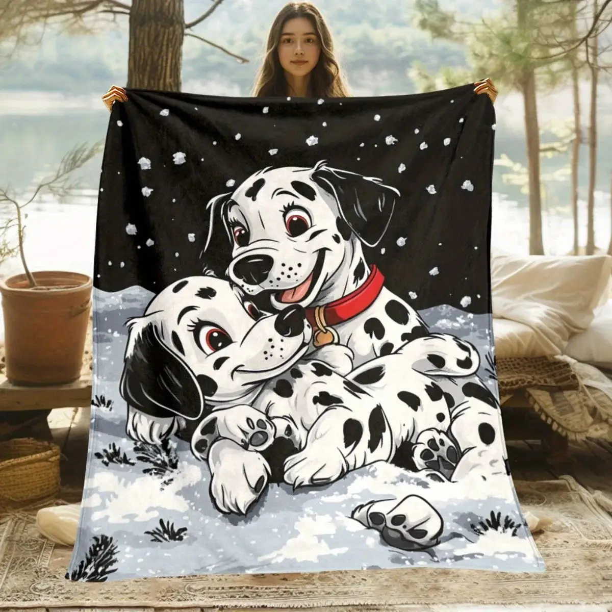 Cute Dalmatian Dog Snow Blanket, Soft and Lightweight, Suitable for Use As A Blanket on Beds, Sofas, and Living Rooms.