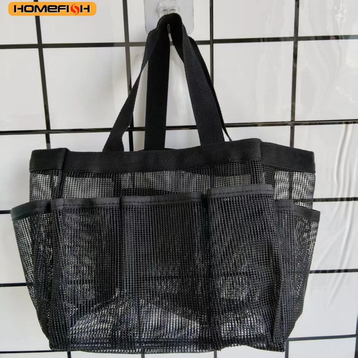 HOMEFISH Extra Large Beach Bag - Lightweight, waterproof, foldable, with mesh straps, zippered pockets